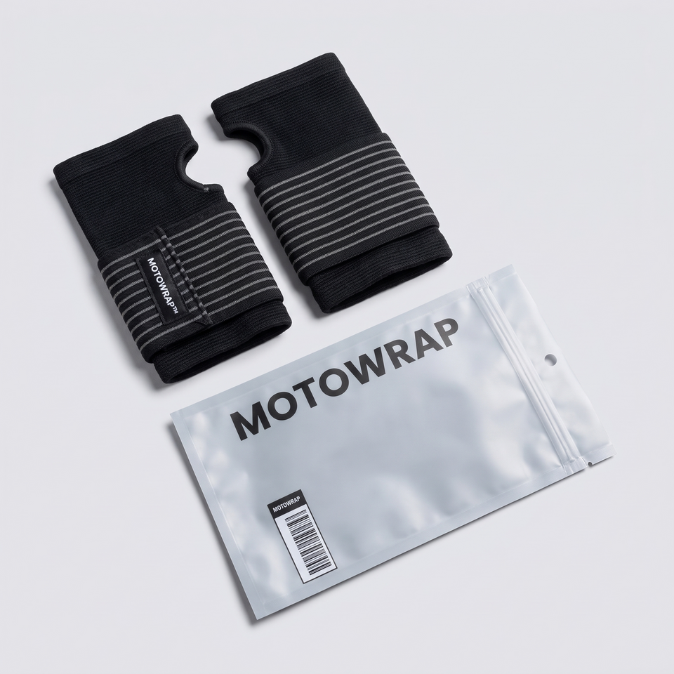 A pair of MotoWraps with the retail bag