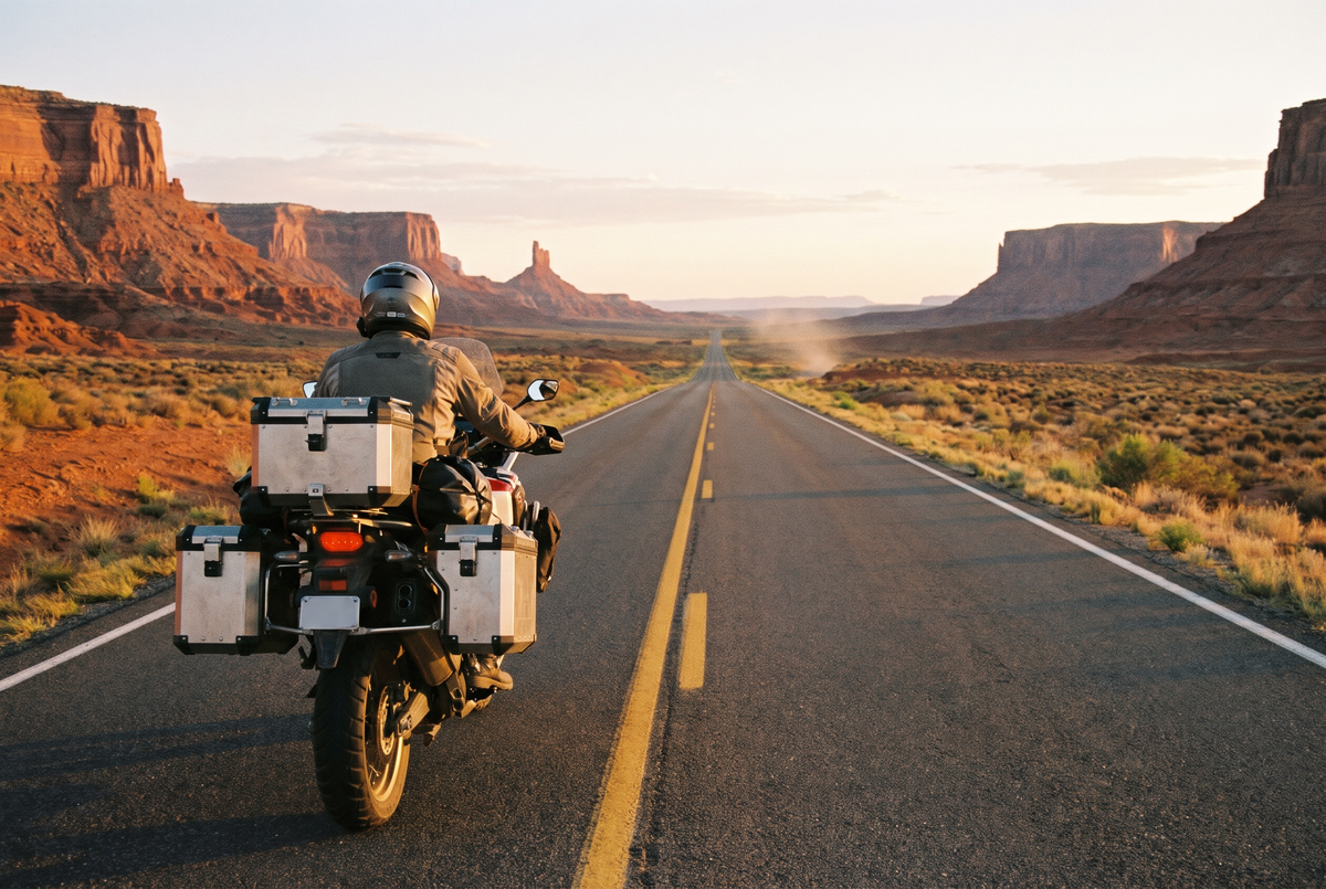 Rider on a desert highway in Utah
